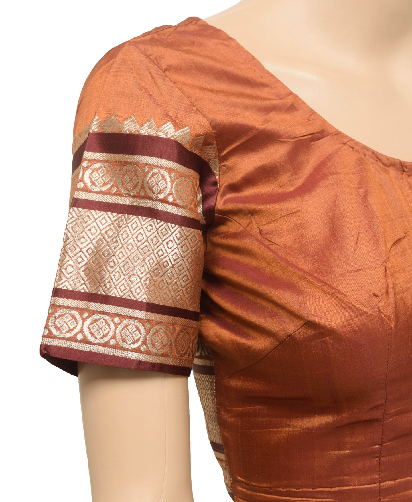 Size 32 Vintage Rust Readymade Stitched Sari Blouse Pure Silk Zari Brocade Choli