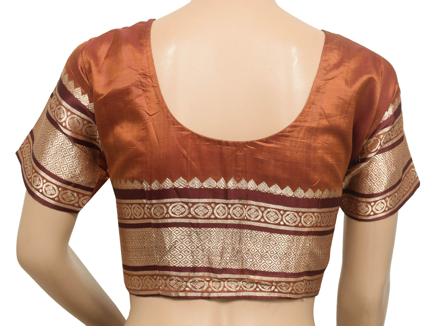 Size 32 Vintage Rust Readymade Stitched Sari Blouse Pure Silk Zari Brocade Choli