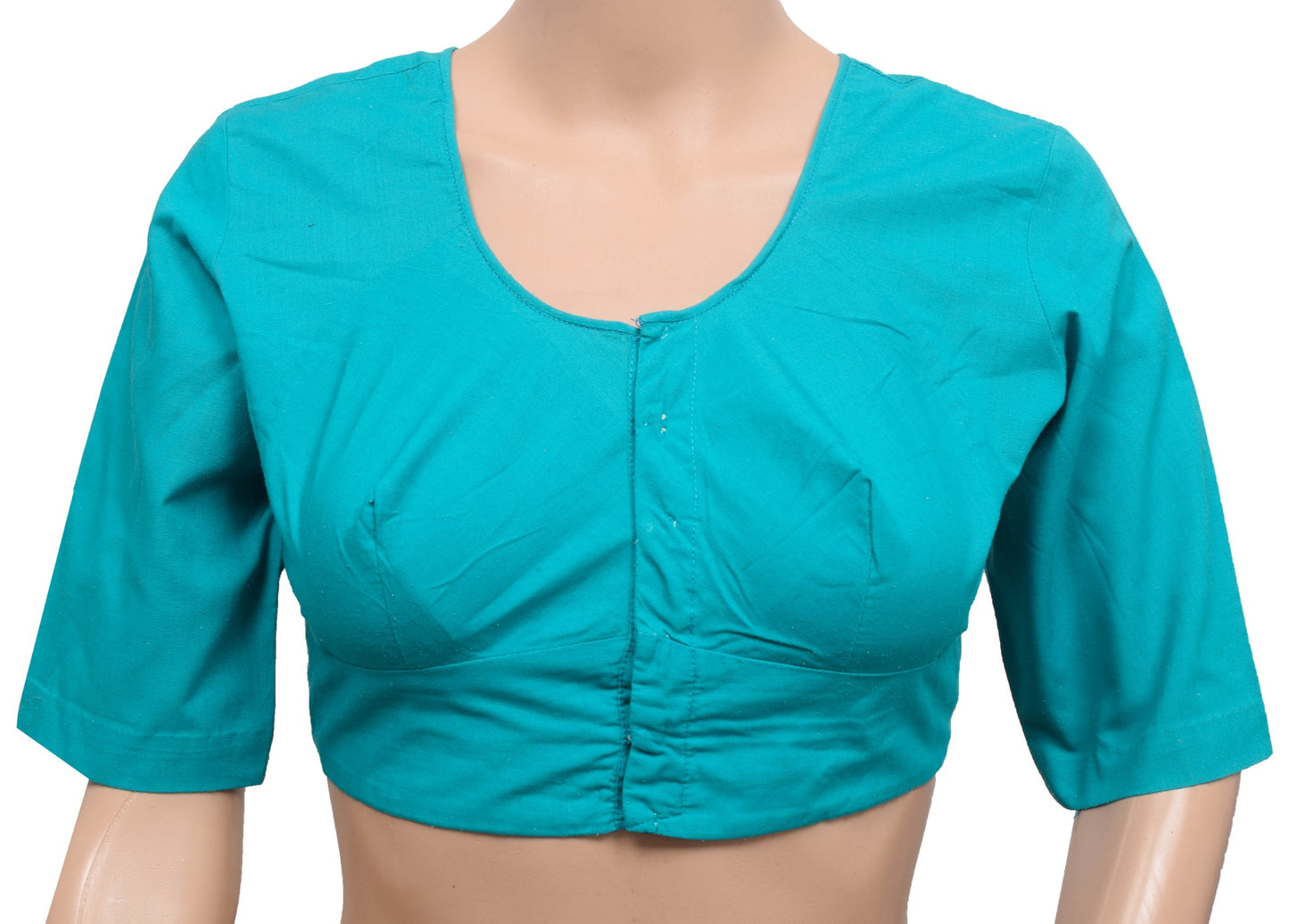Size 36 Vintage Readymade Stitched Sari Blouse Turquoise Blue Cotton Plain Choli