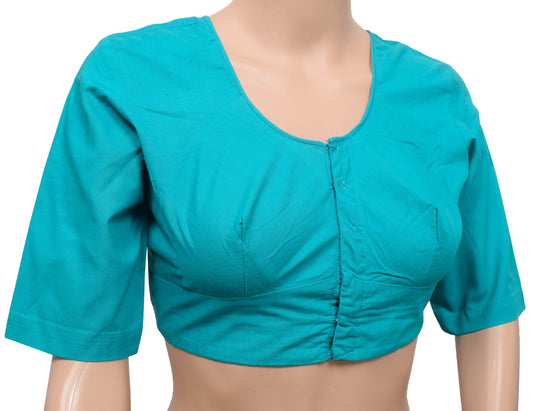 Size 36 Vintage Readymade Stitched Sari Blouse Turquoise Blue Cotton Plain Choli