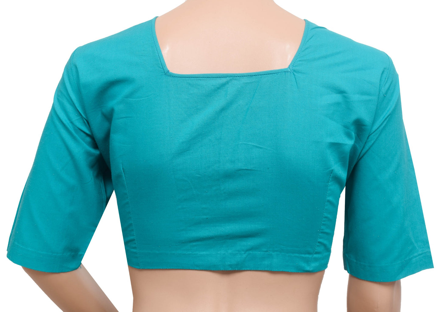 Size 36 Vintage Readymade Stitched Sari Blouse Turquoise Blue Cotton Plain Choli