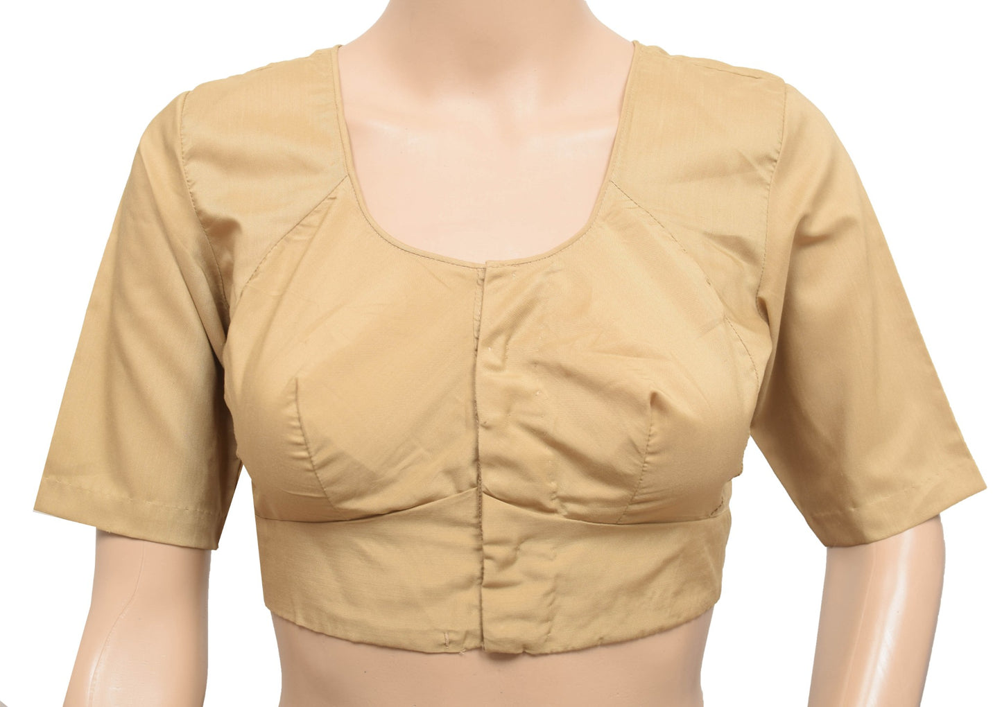 Sushila Vintage Readymade Stitched Sari Blouse Brown Plain Cotton Choli Size34