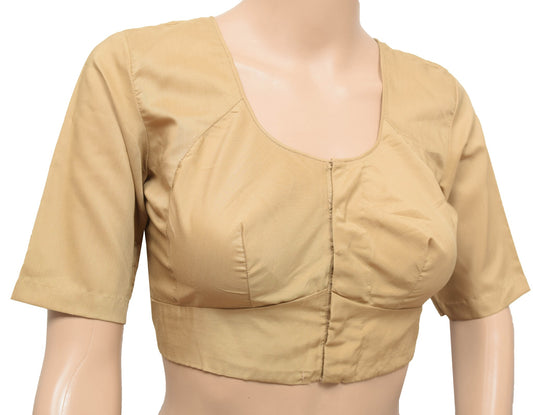 Sushila Vintage Readymade Stitched Sari Blouse Brown Plain Cotton Choli Size34