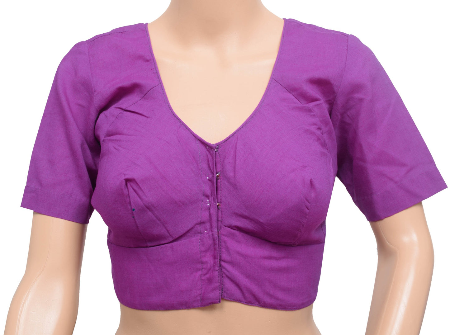 Vintage Readymade Stitched Sari Blouse Plain Purple Cotton Choli For Women 34