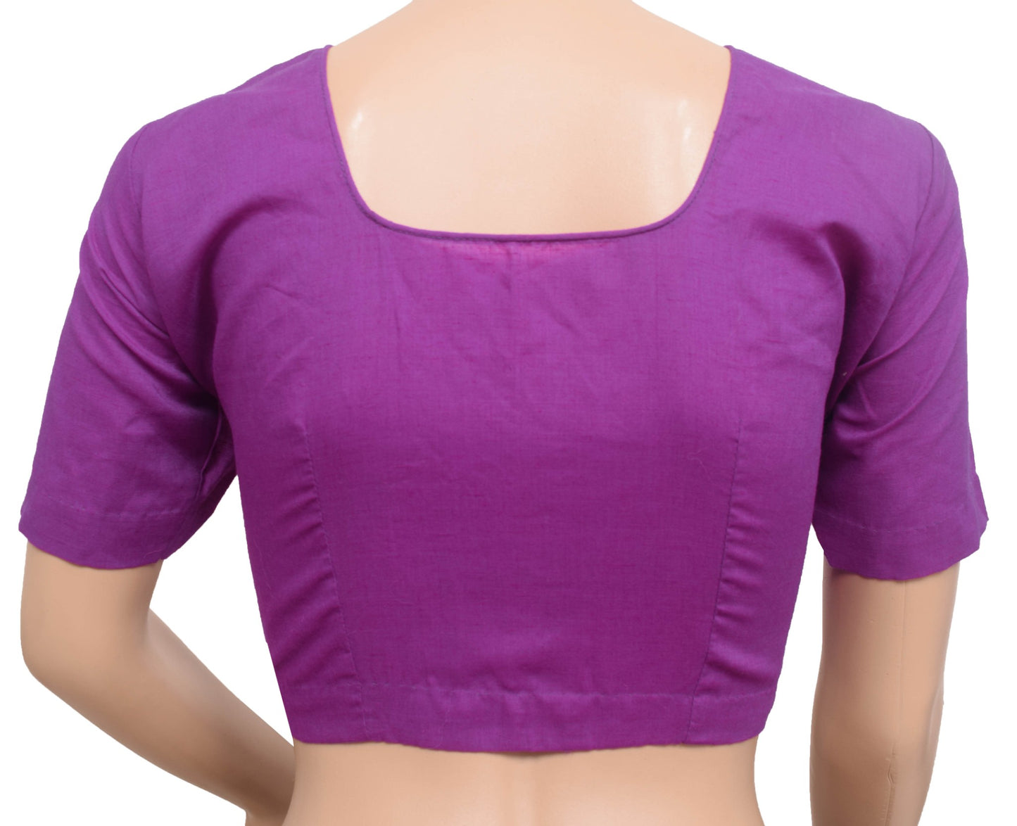 Vintage Readymade Stitched Sari Blouse Plain Purple Cotton Choli For Women 34