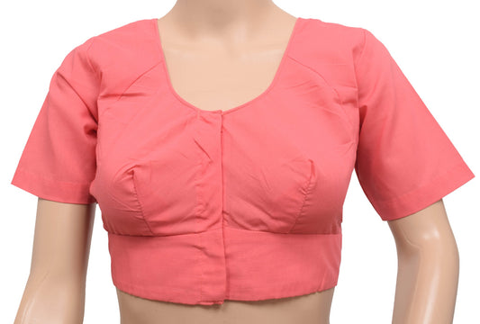 Sushila Vintage Peach Readymade Stitched Sari Blouse Cotton Plain Choli Size36