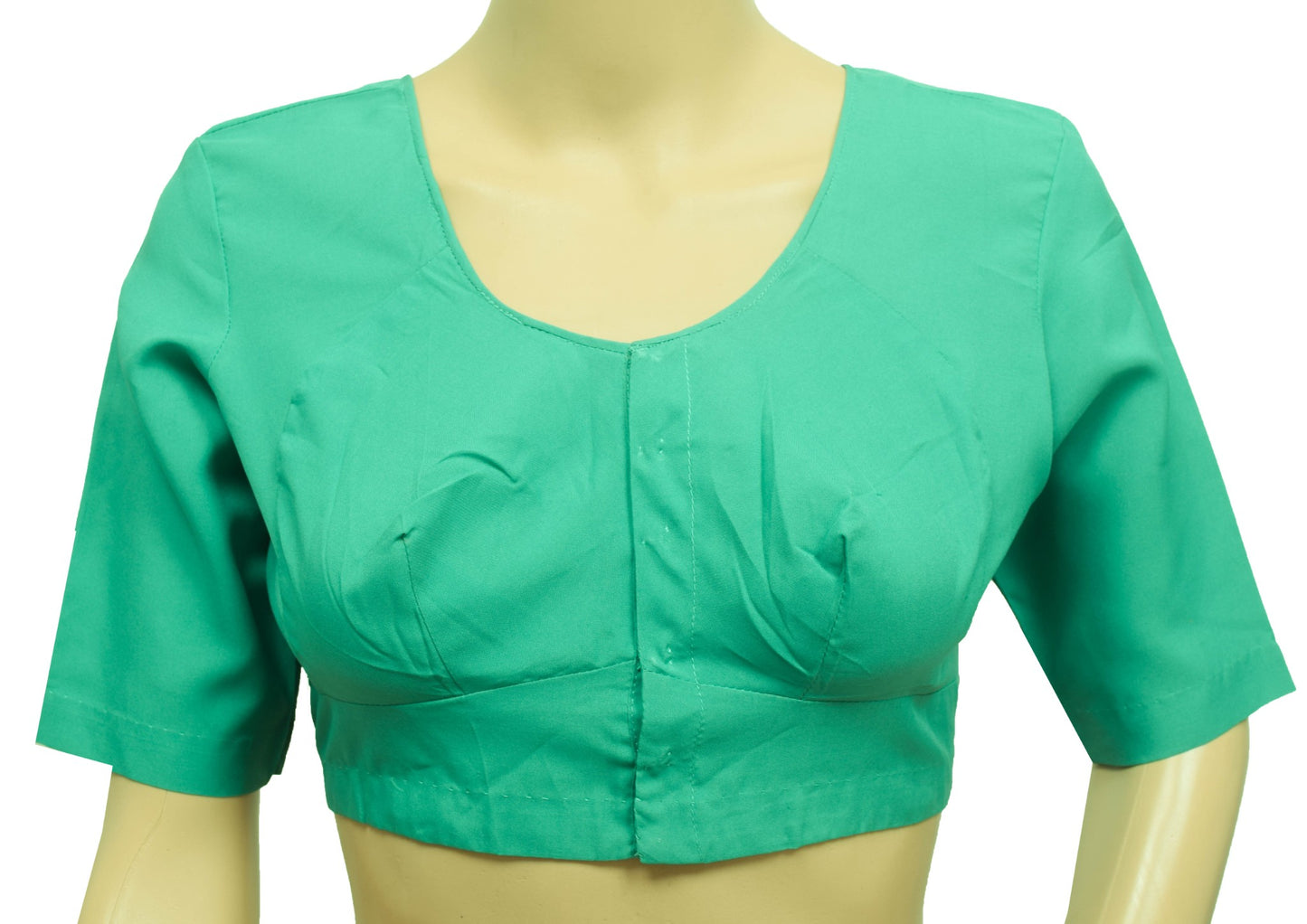Sushila Vintage Readymade Stitched Sari Blouse Aqua Green Plain Cotton Choli 38