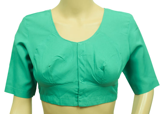 Sushila Vintage Readymade Stitched Sari Blouse Aqua Green Plain Cotton Choli 38