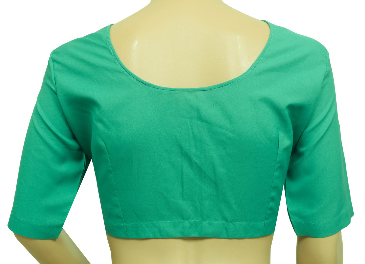 Sushila Vintage Readymade Stitched Sari Blouse Aqua Green Plain Cotton Choli 38