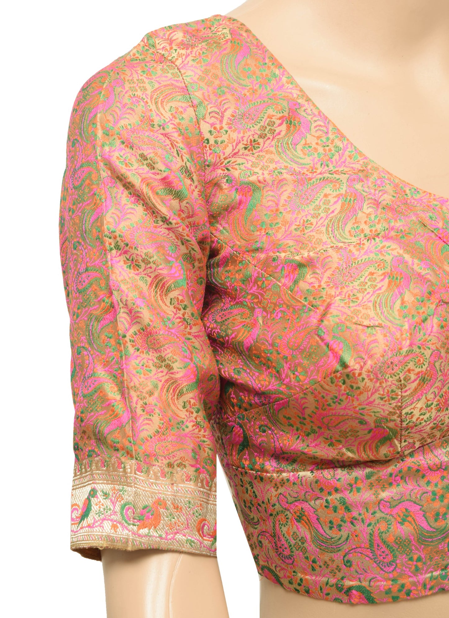 Size 32 Vintage Readymade Banarasi Sari Blouse Pure Satin Silk Birds Woven Choli