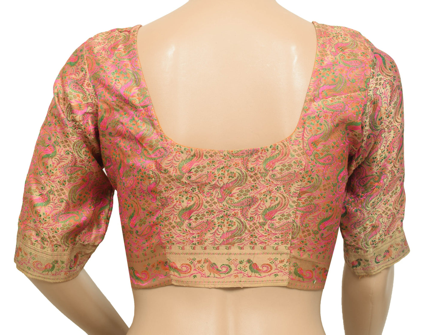 Size 32 Vintage Readymade Banarasi Sari Blouse Pure Satin Silk Birds Woven Choli