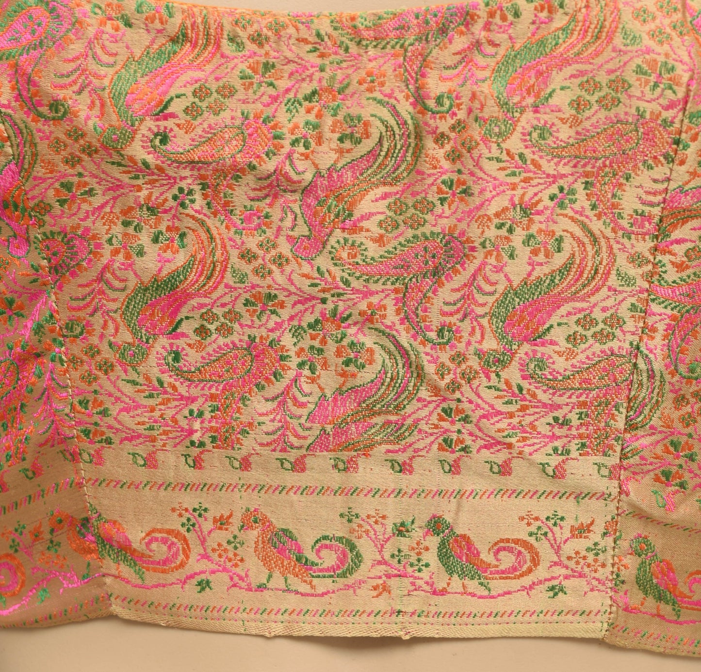 Size 32 Vintage Readymade Banarasi Sari Blouse Pure Satin Silk Birds Woven Choli