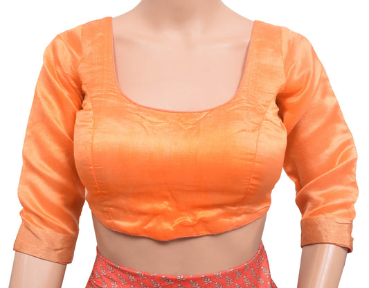 Vintage Orange Stitched Pure Silk Sari Padded Blouse Choli  Women Wear Size 30