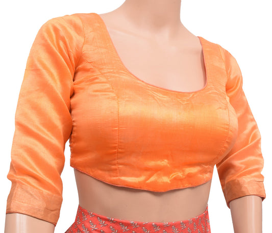 Vintage Orange Stitched Pure Silk Sari Padded Blouse Choli  Women Wear Size 30