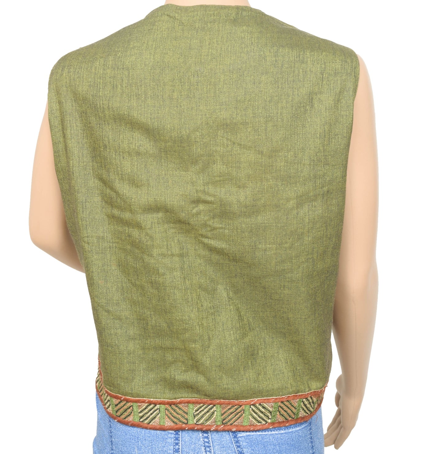 Size 44 Vintage Readymade Sari Cotton Silk Green Koti Designer Embroidered Top