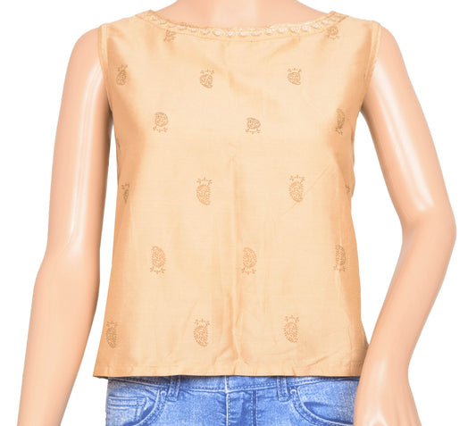 Sushila Vintage Readymade Branded Light Brown Paisley Printed Top For Women 40