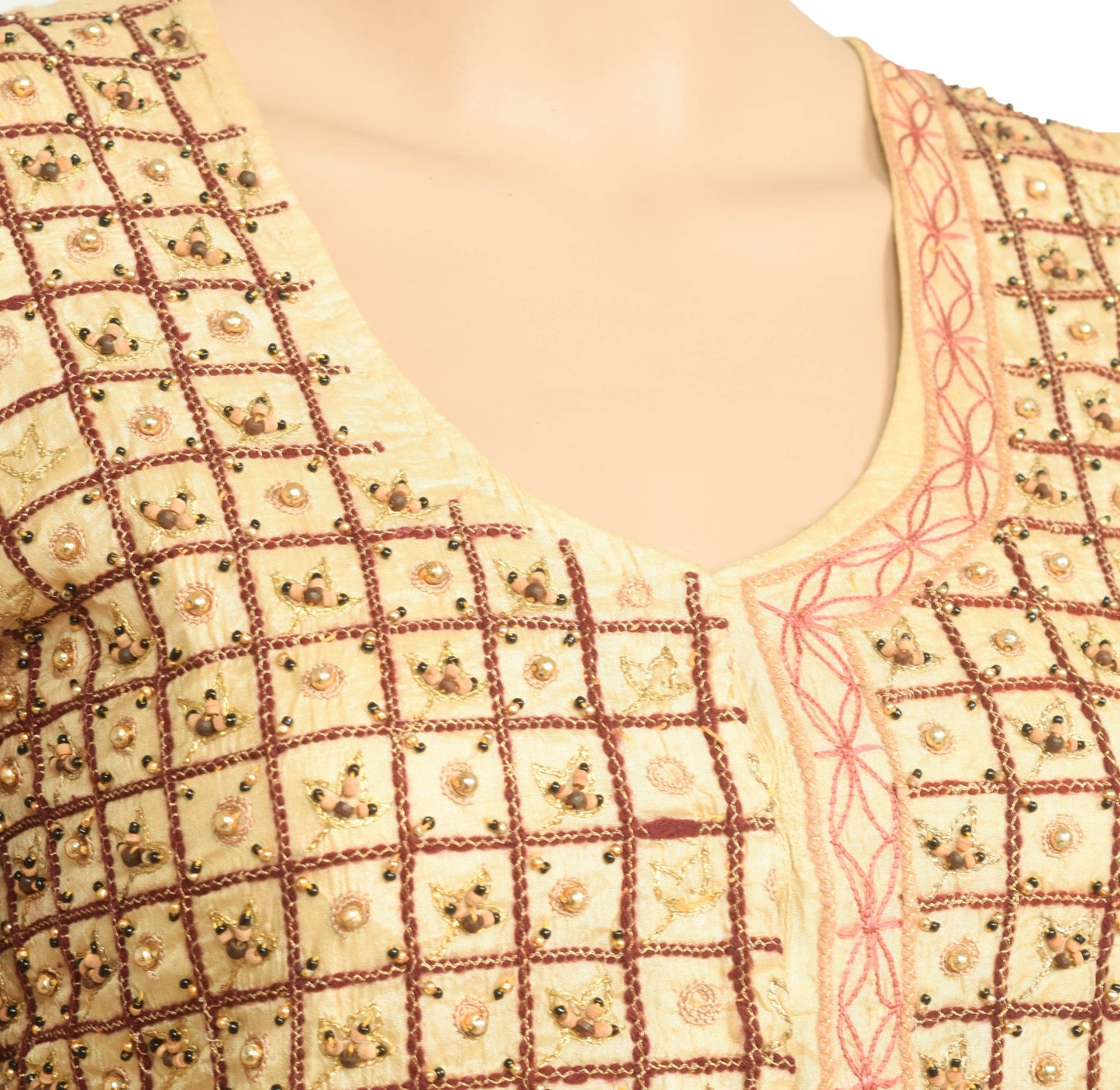 Vintage Silk Blouse Embroidered Beaded Cowrie Shell Saree Maggam Jacket Size 38