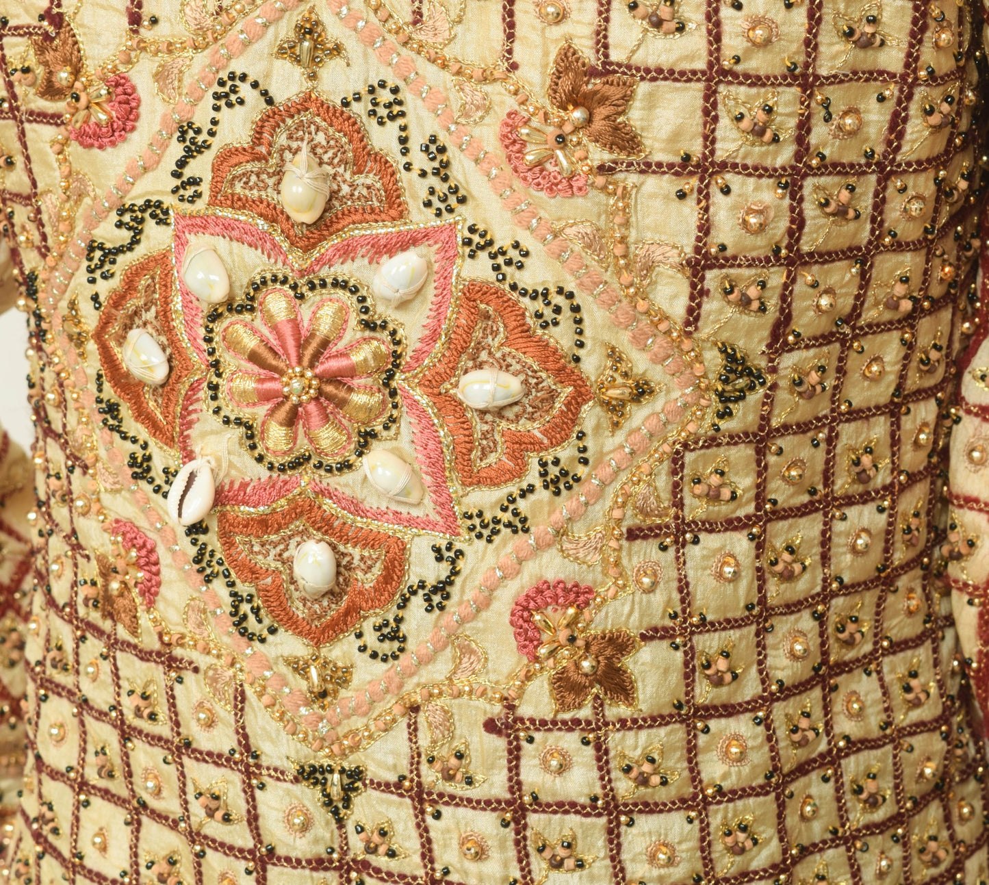 Vintage Silk Blouse Embroidered Beaded Cowrie Shell Saree Maggam Jacket Size 38