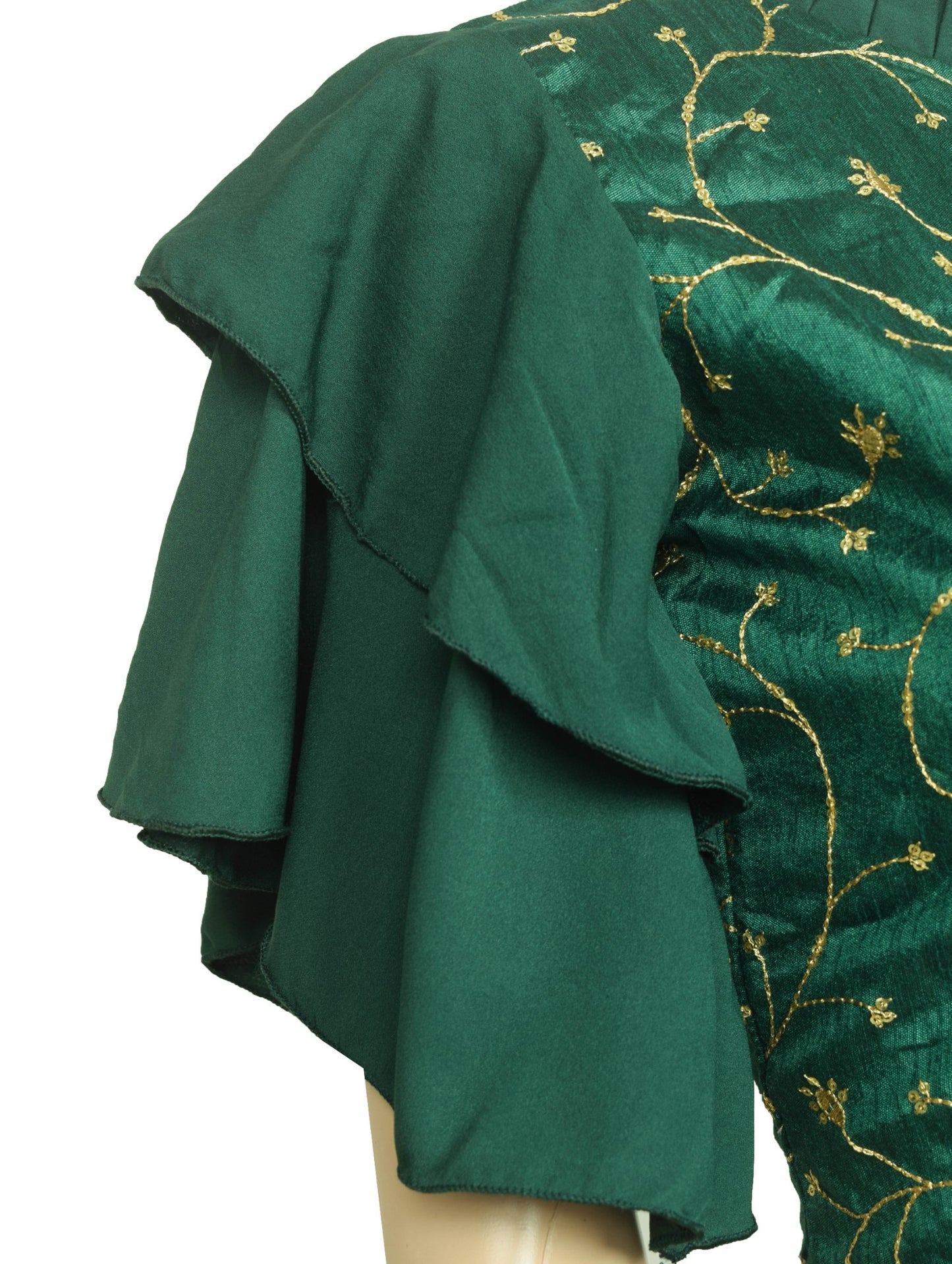 Vintage Green Sari Blouse Casual Layer Sleeve Embroidered Branded Crop Top 34
