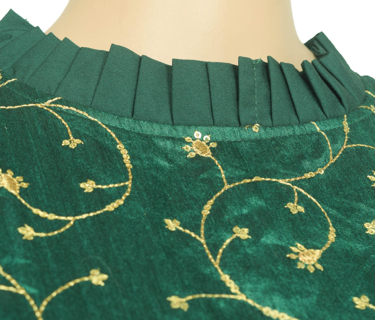 Vintage Green Sari Blouse Casual Layer Sleeve Embroidered Branded Crop Top 34