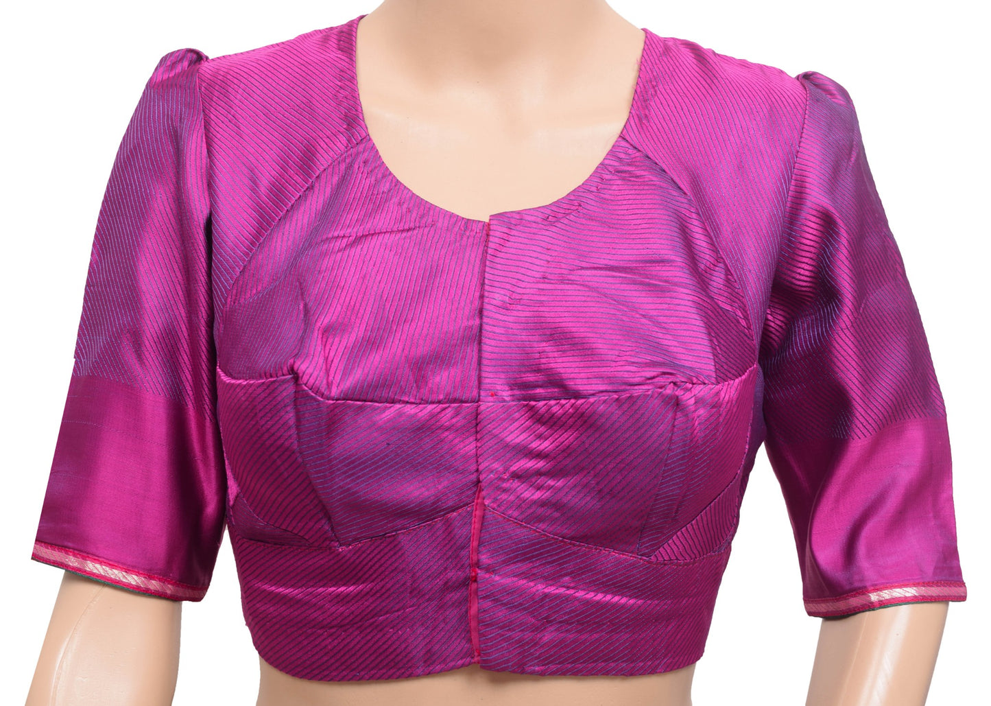 Sushila Vintage Stitched Banarasi Silk Sari Blouse Purple Stripes Woven Choli 36