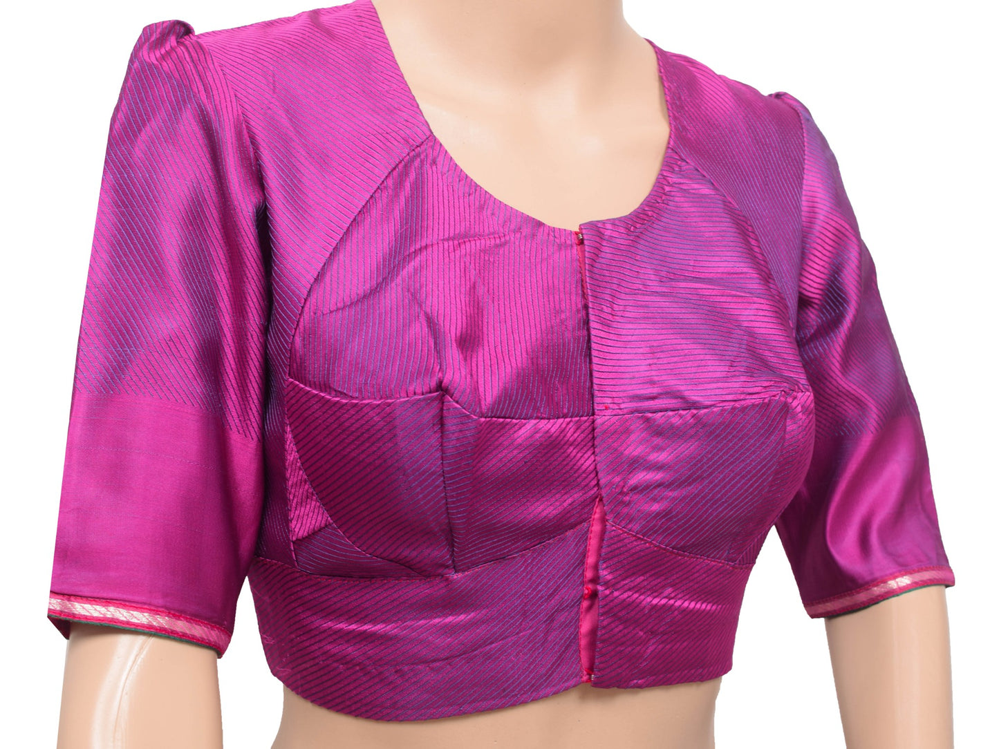 Sushila Vintage Stitched Banarasi Silk Sari Blouse Purple Stripes Woven Choli 36