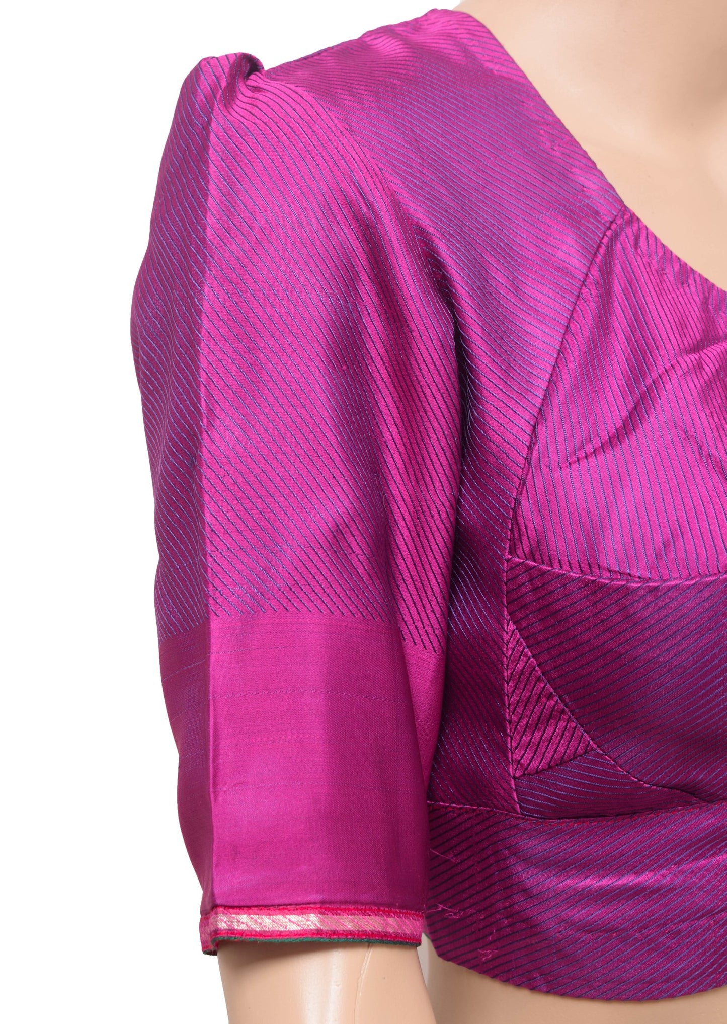 Sushila Vintage Stitched Banarasi Silk Sari Blouse Purple Stripes Woven Choli 36