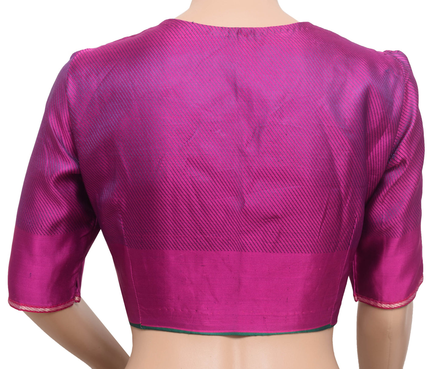 Sushila Vintage Stitched Banarasi Silk Sari Blouse Purple Stripes Woven Choli 36
