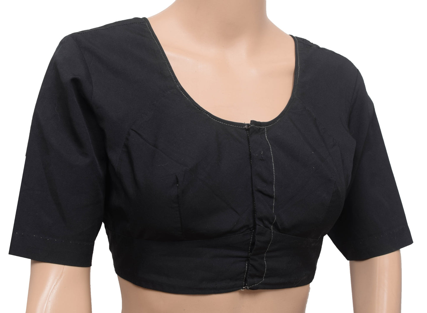 Sushila Vintage Readymade Stitched Sari Blouse Woven Plain Black Cotton Choli 36