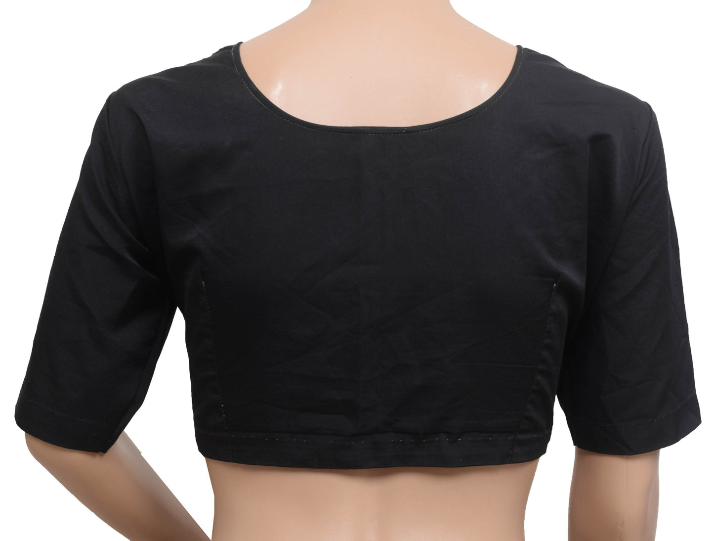 Sushila Vintage Readymade Stitched Sari Blouse Woven Plain Black Cotton Choli 36