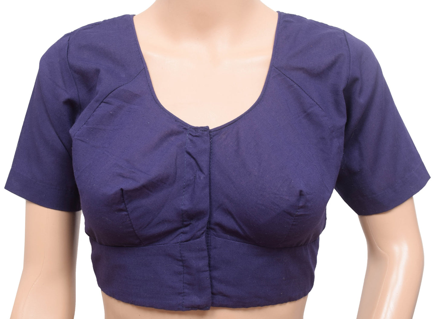 Sushila Vintage Readymade Stitched Sari Blouse Navy Blue Cotton Plain Choli 36