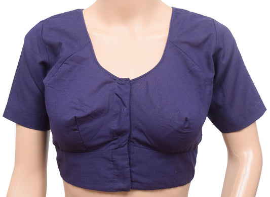 Sushila Vintage Readymade Stitched Sari Blouse Navy Blue Cotton Plain Choli 36