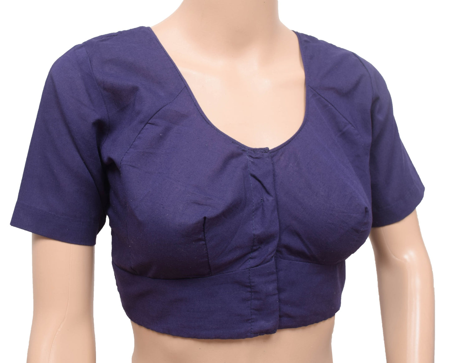 Sushila Vintage Readymade Stitched Sari Blouse Navy Blue Cotton Plain Choli 36