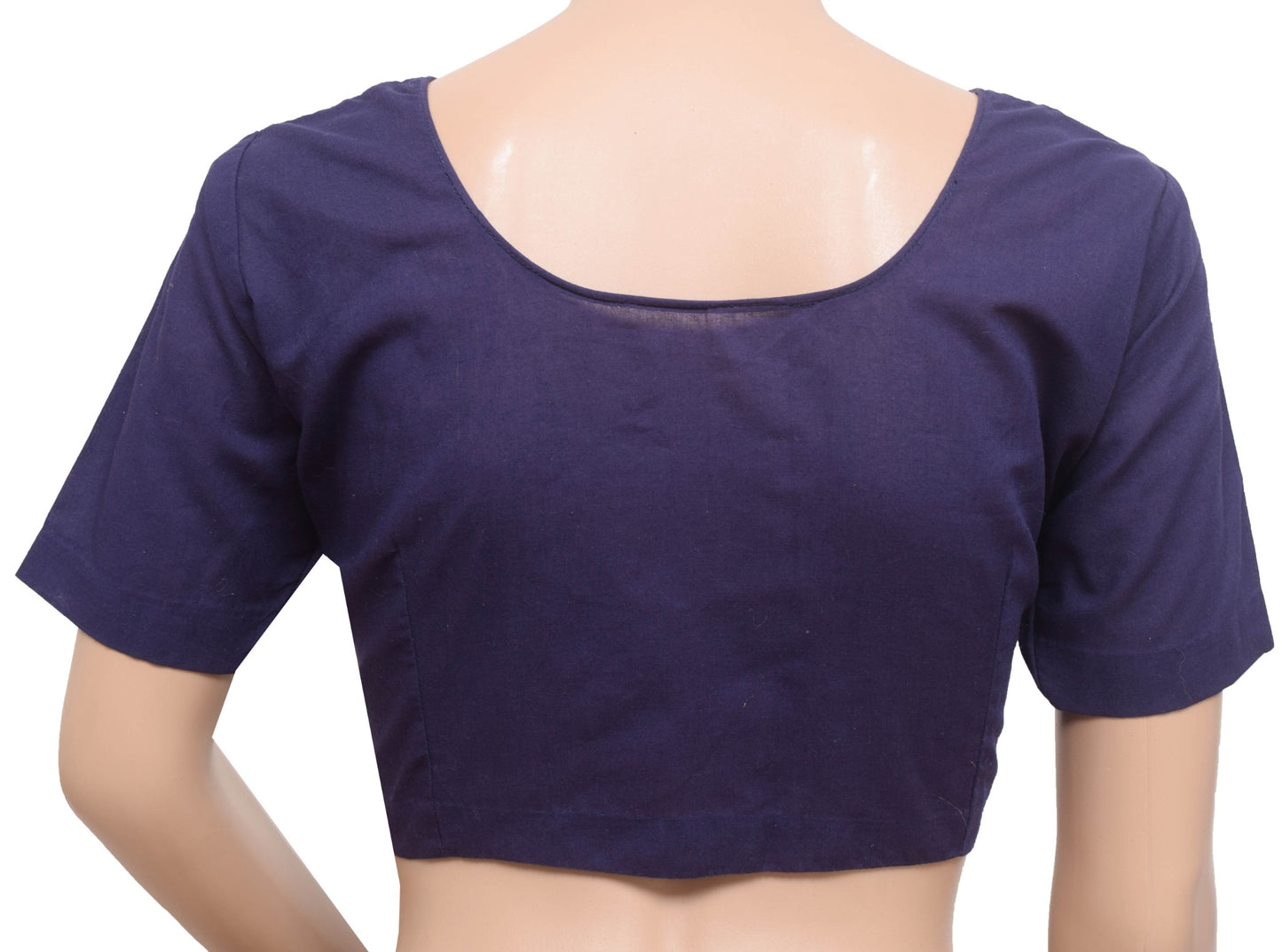 Sushila Vintage Readymade Stitched Sari Blouse Navy Blue Cotton Plain Choli 36