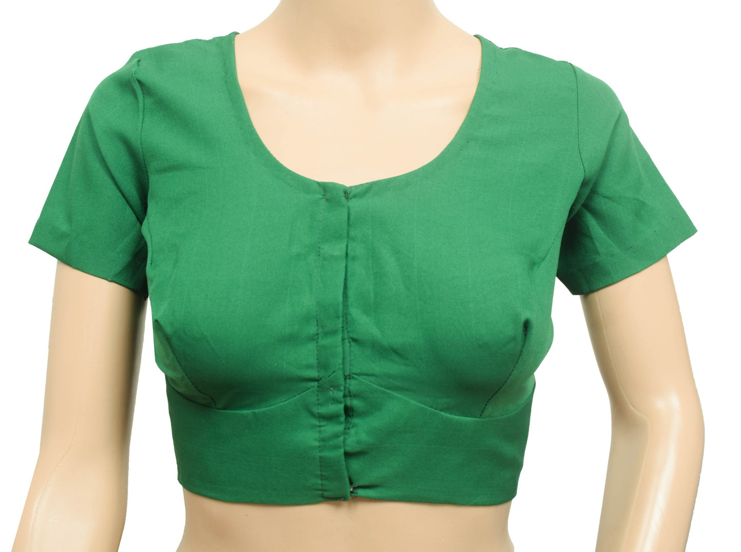 Sushila Vintage Size 36 Green Stitched Casual Sari Blouse Plain Cotton Choli Top