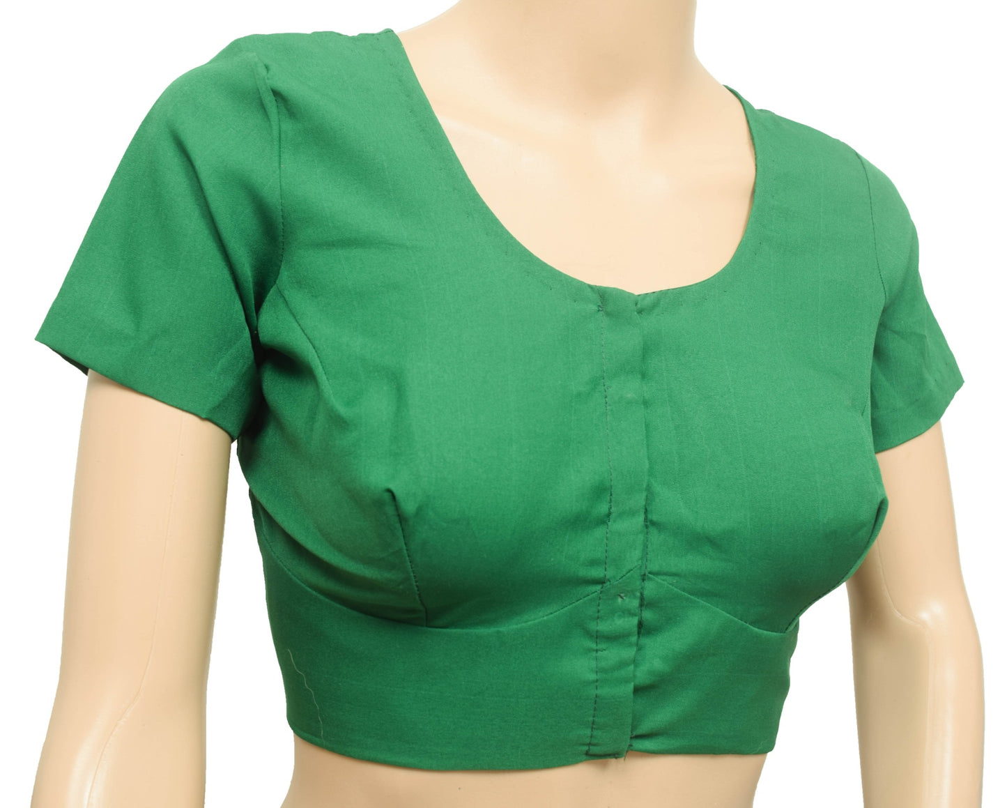 Sushila Vintage Size 36 Green Stitched Casual Sari Blouse Plain Cotton Choli Top