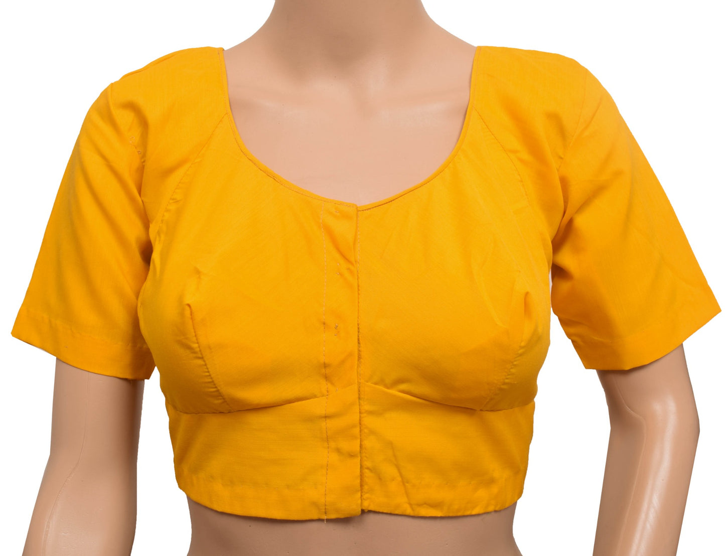 Sushila Vintage Readymade Stitched Cotton Sari Blouse Yellow Plain Choli Size 36