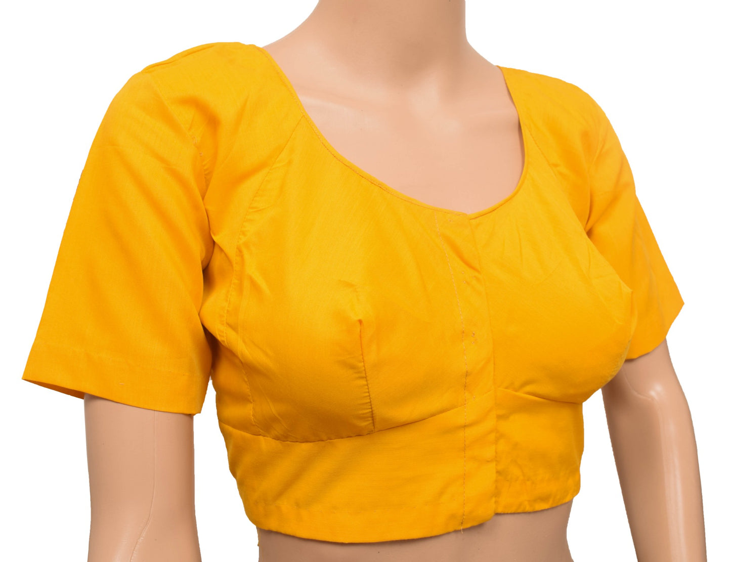Sushila Vintage Readymade Stitched Cotton Sari Blouse Yellow Plain Choli Size 36
