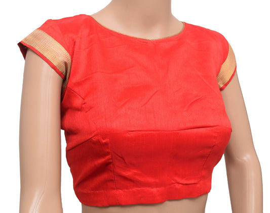 Sushila Vintage Red Dupioni Silk Stitched Sari Blouse Woven Designer Choli 36