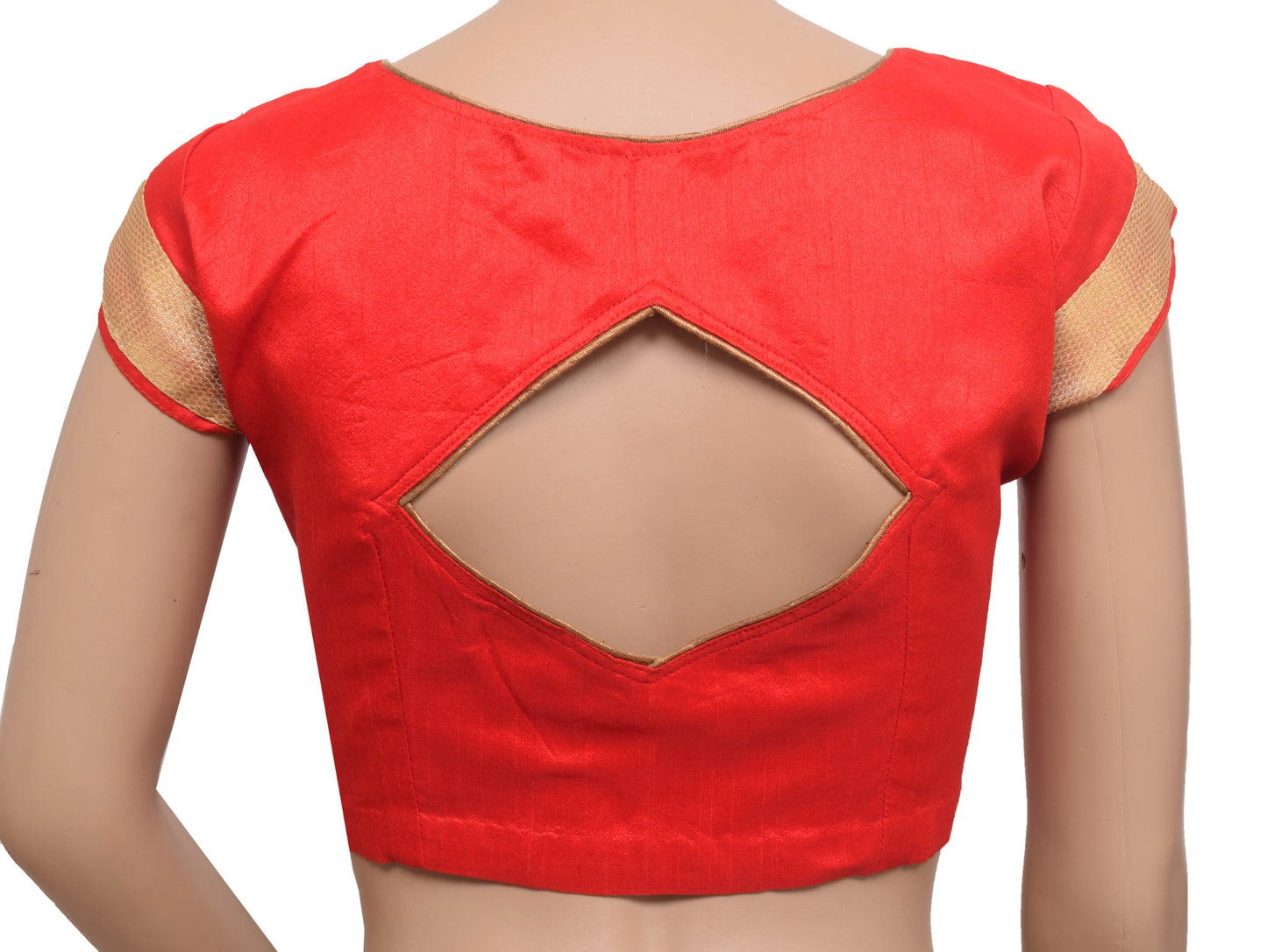 Sushila Vintage Red Dupioni Silk Stitched Sari Blouse Woven Designer Choli 36