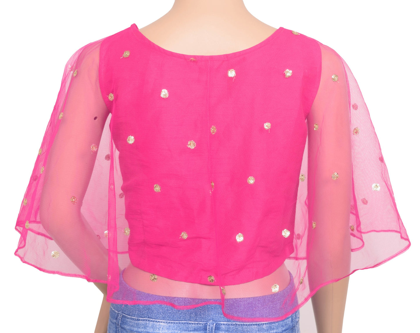 Branded Readymade Pink Sequins Beaded Net Women New Crop Cape Sleeve Top Size 36