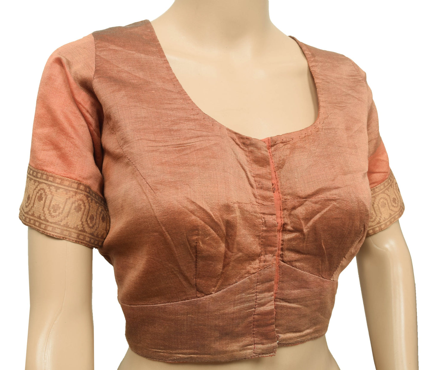 Sushila Vintage Readymade Silk Sari Blouse Brown Dual Tone Choli Top Size 38