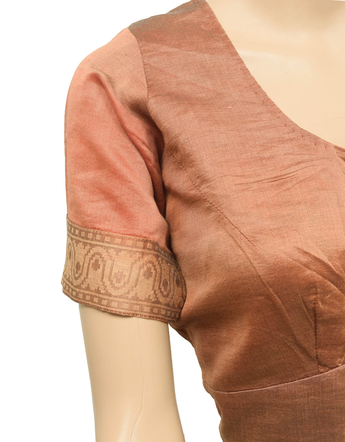 Sushila Vintage Readymade Silk Sari Blouse Brown Dual Tone Choli Top Size 38