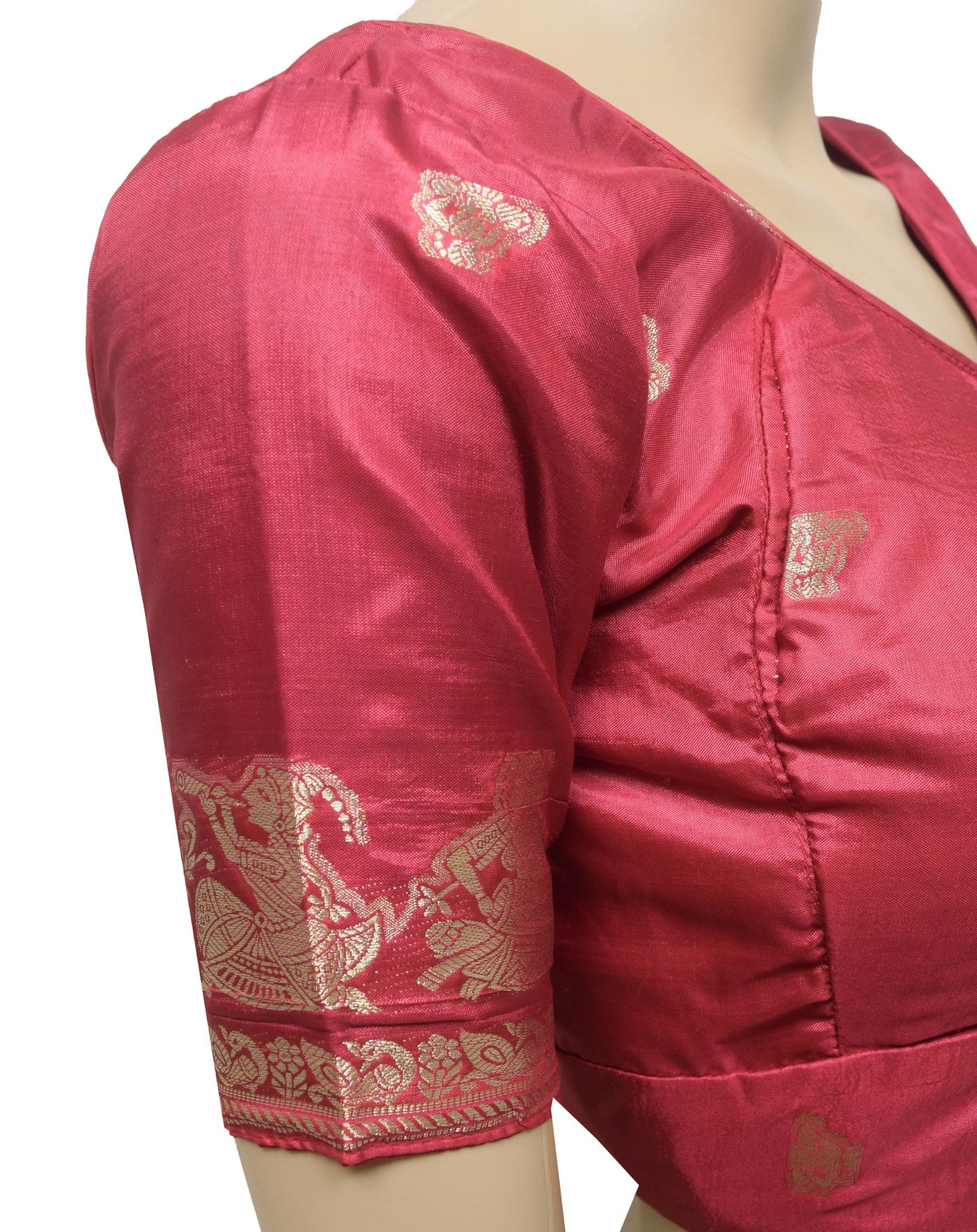 Size 36 Vintage Readymade Stitched Sari Blouse Silk Human Zari Woven Maroon Top