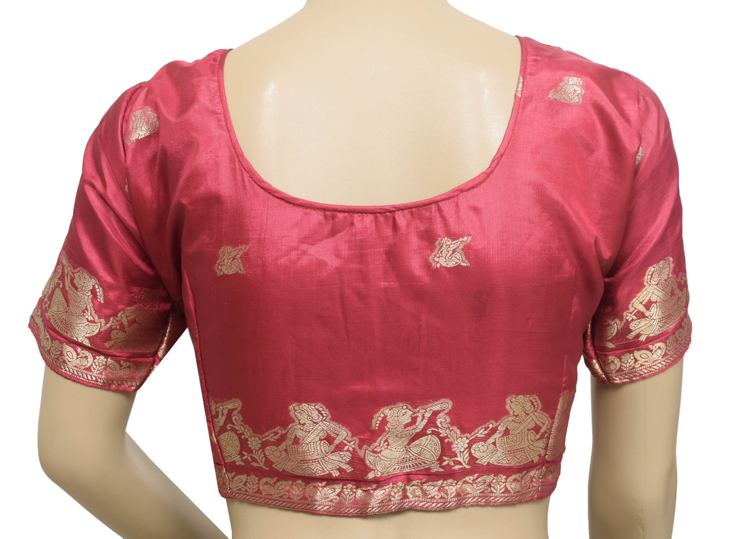 Size 36 Vintage Readymade Stitched Sari Blouse Silk Human Zari Woven Maroon Top