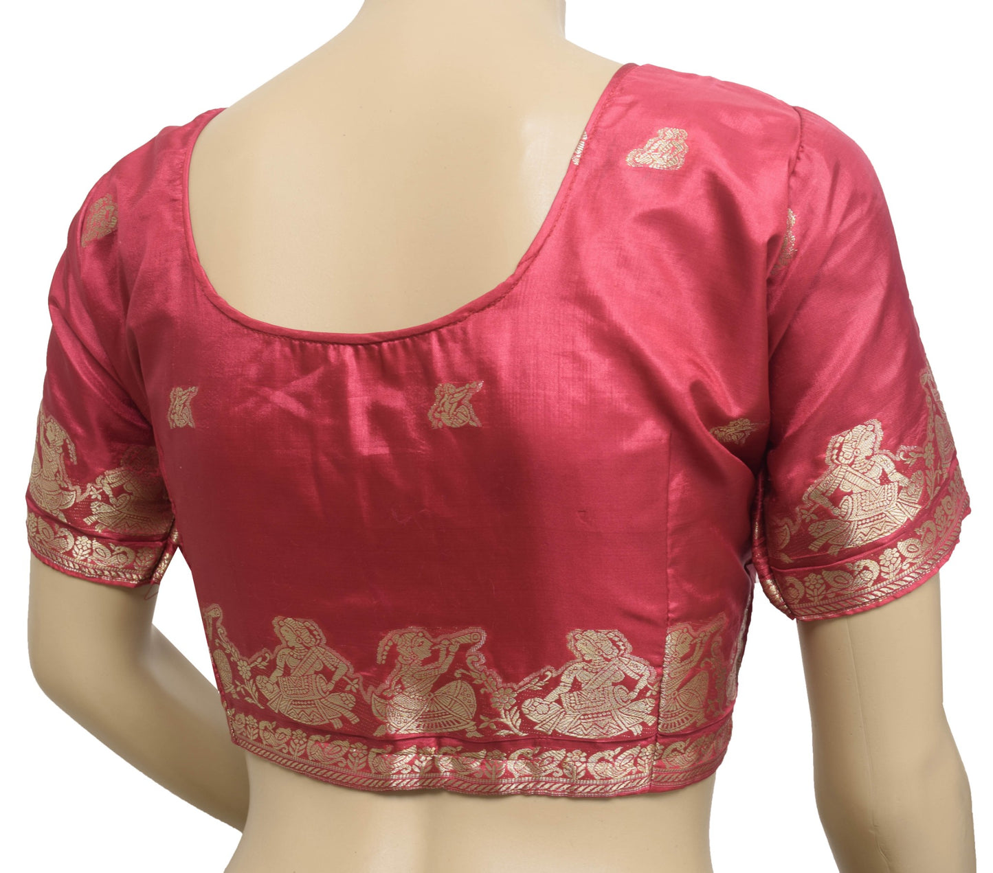 Size 36 Vintage Readymade Stitched Sari Blouse Silk Human Zari Woven Maroon Top