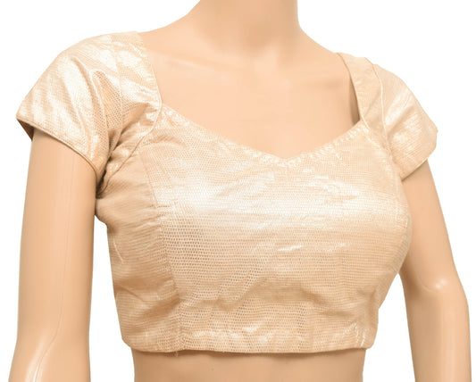 Vintage Stitched Golden Sari Blouse Silk Woven Party Wear Designer Padded Top 32