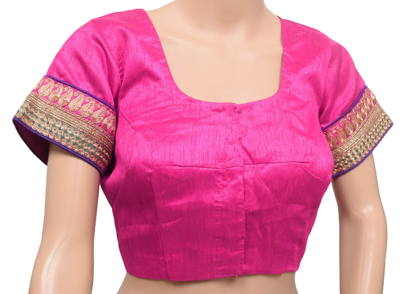 Sushila Vintage Readymade Size 38 Sari Blouse Fuchsia Pink Silk Woven Choli Top