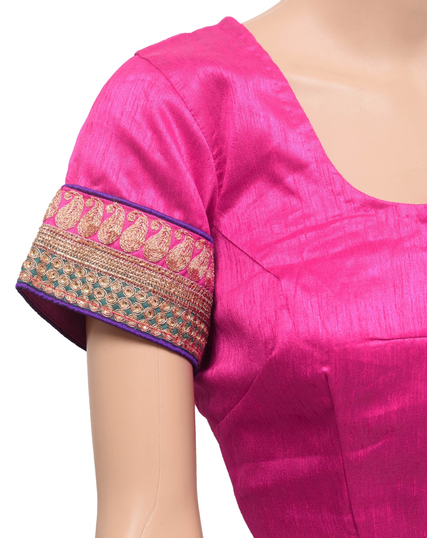 Sushila Vintage Readymade Size 38 Sari Blouse Fuchsia Pink Silk Woven Choli Top