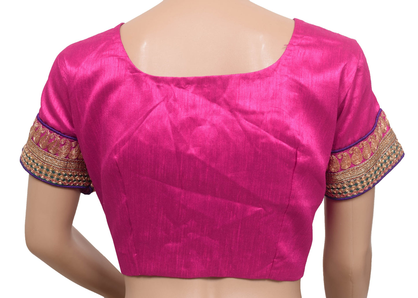 Sushila Vintage Readymade Size 38 Sari Blouse Fuchsia Pink Silk Woven Choli Top